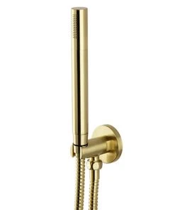Arezzo Round Brushed Brass Outlet Elbow with Parking Bracket, Flex & Handset