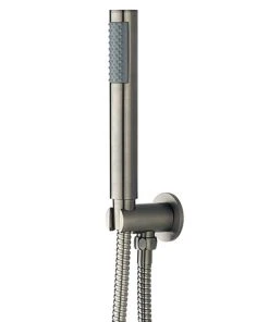 Arezzo Round Brushed Gunmetal Grey Outlet Elbow with Parking Bracket, Flex + Handset