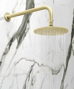 Arezzo Round 200mm Brushed Brass Fixed Shower Head + Wall Mounted Arm