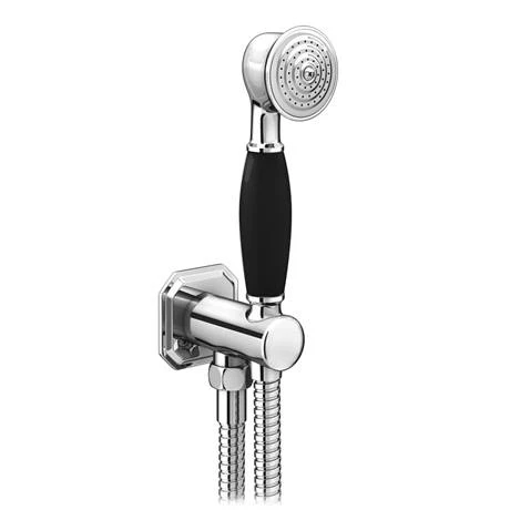 Chatsworth Black Traditional Outlet Elbow with Parking Bracket, Flex & Handset 2 Chatsworth Black Traditional Outlet Elbow with Parking Bracket, Flex & Handset - Image 2