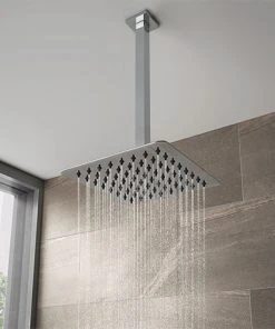 Milan Ultra Thin Square Shower Head with Vertical Arm - 200x200mm
