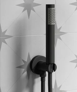 Arezzo Round Matt Black Outlet Elbow with Parking Bracket, Flex & Handset