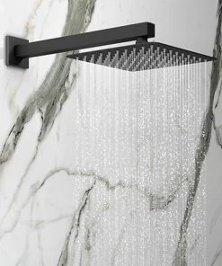 Arezzo Square 200 x 200mm Matt Black Fixed Shower Head + Wall Mounted Arm